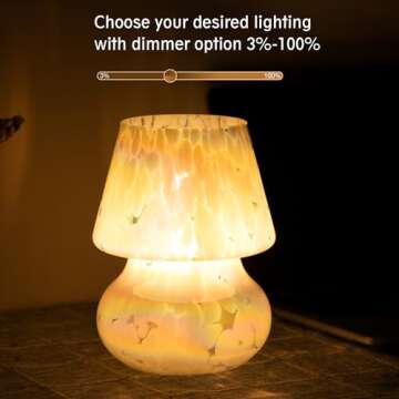 COOSA Mushroom Lamp, Stepless Dimmable Glass Table Bedside Lamps, Cute Small Night Light, Mushroom Decor Light for Ambient,Kids,Bedroom,Living,Girl Gift（Colorful Cloud）