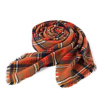 Century Star Women's Stylish Warm Tassels Soft Plaid Tartan Scarf Winter Large Blanket Wrap Shawl Beauty Orange