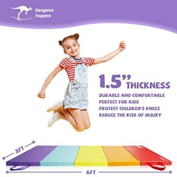 Kangaroo Hoppers Tumbling Mats for Kids, Foldable Gym Mat, Kids Gymnastics Mat with Carrying Handles for Home Activity Play, 3 FT x 6 FT, 5-Panel, 1.5'' Thickness