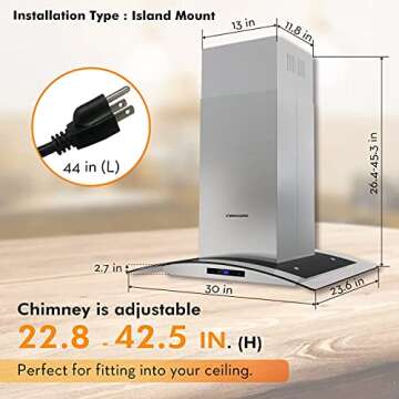 FIREGAS 30" Ceiling Mount Range Hood - 450 CFM