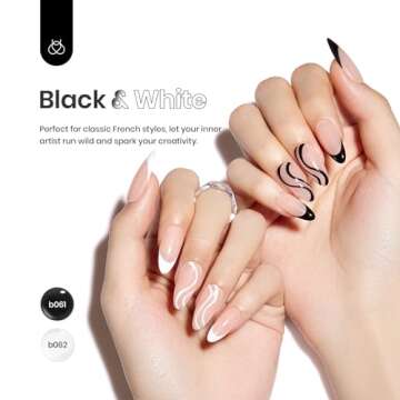 beetles Gel Polish Nail Art Liner Gel Polish Set- 2 Popular Black White Colors Nail Art Polish Gel Art Paint for Swirl Nails Built Thin Nail Art Brush in Gel Pens UV Soak off Gifts for Women