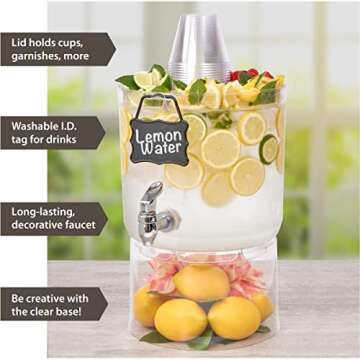 Buddeez Stand 2 Gallon Tritan Clear Large Plastic Parties Top Lid For Cups & Fruit, Drink Dispenser With Spigot