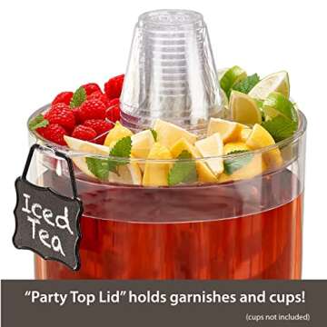 Buddeez Stand 2 Gallon Tritan Clear Large Plastic Parties Top Lid For Cups & Fruit, Drink Dispenser With Spigot