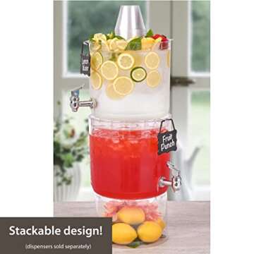 Buddeez Stand 2 Gallon Tritan Clear Large Plastic Parties Top Lid For Cups & Fruit, Drink Dispenser With Spigot