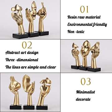 oliruim 3 PCS Thinker Small Statue, Golden Black Abstract Art Sculpture Modern Home Decora Shelf Decor Knick Knacks Desktop Decor Christmas Tv Stand Decor New Year Gift (3 PCS Gold)