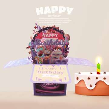 Happy Birthday Pop Up Card,Funny Sweet 3D Birthday Gift Box with Envelopes,Unique Handmade Foldable Celebration Cards for Adults,Daughter,Son,Mom,Dad,Friend(Blue)