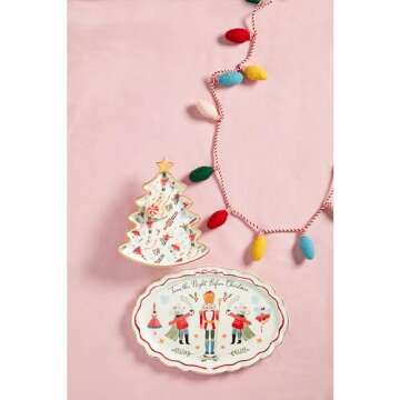 Mud Pie Christmas Nested PLATTERS & Trays, tree 9 1/2" x 8" | oblong 9 1/2" x 13 3/4", WHITE