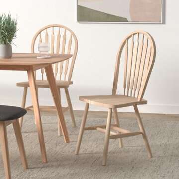 IC International Concepts Windsor ArrowBack Chair-Plain Legs 225lbs wt Capacity, Solid Real Wood, Sturdy Parawood, 19.25"W x 19.75"D x 38.25"H, DIY, Paint/Stain Ready, Unfinished