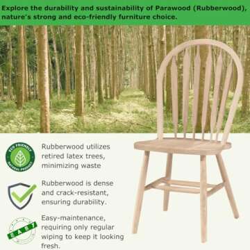 IC International Concepts Windsor ArrowBack Chair-Plain Legs 225lbs wt Capacity, Solid Real Wood, Sturdy Parawood, 19.25"W x 19.75"D x 38.25"H, DIY, Paint/Stain Ready, Unfinished