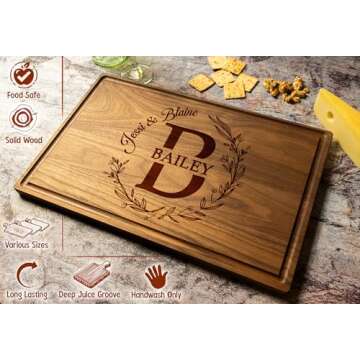 Silveroy Customized Love: Personalized Engraved Wood Cutting Boards for Couples - Ideal Gift for Weddings, Bridal Showers, Anniversaries, Christmas, Housewarming and Real Estate Closing