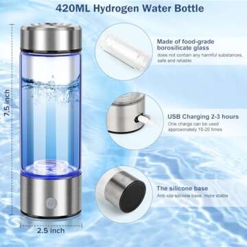 2024 New Hydrogen Water Bottle, 420ml Hydrogen Water Generator with Advanced SPE PEM Technology, High-Efficiency Portable Water Ionizer for Office, Travel, Fitness & Everyday Hydration