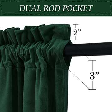 RYB HOME Super Soft Velvet Curtains Extra Long 120-inch Panels, Heavy Duty Thick Draperies Light Blocking Energy Efficient Privacy Window Decor for Bedroom Guest Room, Hunter Green, W52 x L120 inches