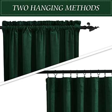 RYB HOME Super Soft Velvet Curtains Extra Long 120-inch Panels, Heavy Duty Thick Draperies Light Blocking Energy Efficient Privacy Window Decor for Bedroom Guest Room, Hunter Green, W52 x L120 inches