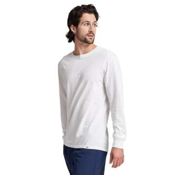 Russell Athletic Mens Cotton Performance Long Sleeve T-Shirts T Shirt, White, Large US