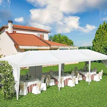 Greesum 10'x30' Outdoor Canopy Tent Patio Camping Heavy Duty Gazebo Shelter Party Wedding BBQ Events with Removable Sidewalls, Waterproof Shelter, Milk White