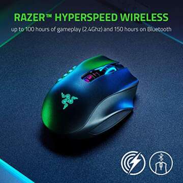 Razer Naga Pro - Modular Wireless Gaming Mouse with Interchangeable Side Panels (19 + 1 Programmable Buttons, Optical Mouse Switch, 20K DPI Focus+ Optical Sensor, 3 Swappable Side Plates) Black