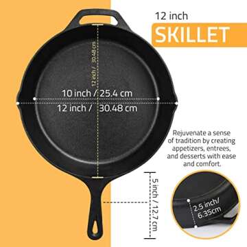 Utopia Kitchen Saute Fry Pan - Chefs Pan, Pre-Seasoned Cast Iron Skillet - Frying Pan 12 Inch - Safe Grill Cookware for Indoor & Outdoor Use - Cast Iron Pan - Cooking Gifts for Men & Women (Black)