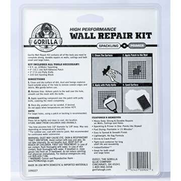 Gorilla Wall Repair Kit Featuring Gorilla Heavy Duty Wall Repair Spackling + Primer White