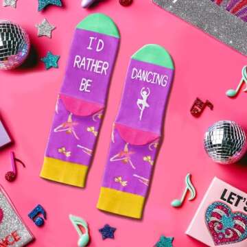 HAPPYPOP 7-9 Year Old Dance Gifts For Girls - Dancer Gifts Dance Socks, Dance Socks For Dancers, Ballerina Socks Ballet Socks, Ballet Dance Gifts For Girls