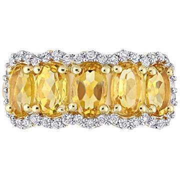 Abbie+Cleo Womens Oval Cut Yellow-Orange Citrine and White Topaz Gemstone Wide Band Ring in Yellow Gold Flash Plated Sterling Silver, Size 5