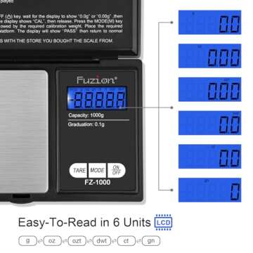 Fuzion Digital Pocket Scale Precision 1000g/0.1g, Small Digital Scales Grams Ounces Grains, Herb Scale, Jewelry Scale, Portable Travel Food Scale