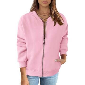 MEROKEETY Womens Long Sleeve Zip Up Sweatshirts Jackets Casual Loose Outwear with Pockets