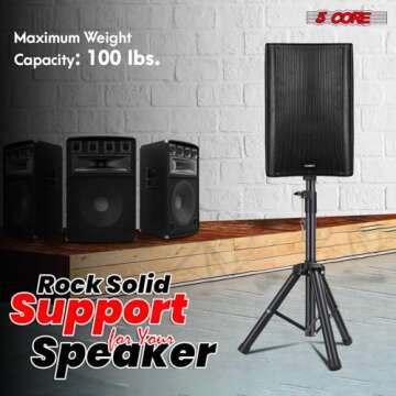 5 Core Speaker Stand Tripod Floor Heavy Duty Adjustable 24 to 36 Inch DJ Studio Short Monitor Stands Pole Mount - SS HD 1PK 3FT BLK WOB