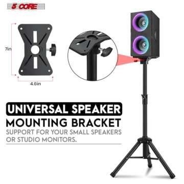 5 Core Speaker Stand Tripod Floor Heavy Duty Adjustable 24 to 36 Inch DJ Studio Short Monitor Stands Pole Mount - SS HD 1PK 3FT BLK WOB