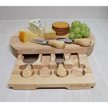 StarBlue Large Oak Cheese Board Set with Knives