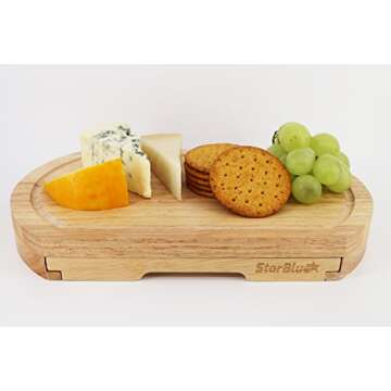 StarBlue Large Oak Cheese Board Set with Knives