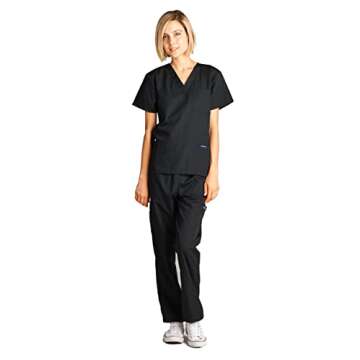 Dagacci Medical Uniform Womens and Mens Scrub Set Unisex Medical Scrub Shirt Top and Pant, Black, X-Small, Short Sleeve