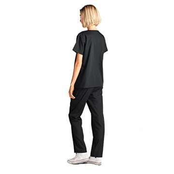 Dagacci Medical Uniform Womens and Mens Scrub Set Unisex Medical Scrub Shirt Top and Pant, Black, X-Small, Short Sleeve