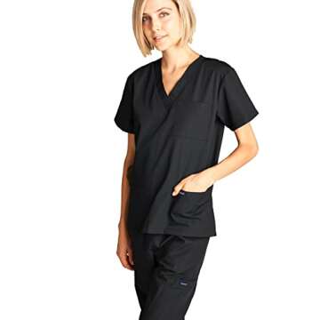 Dagacci Medical Uniform Womens and Mens Scrub Set Unisex Medical Scrub Shirt Top and Pant, Black, X-Small, Short Sleeve