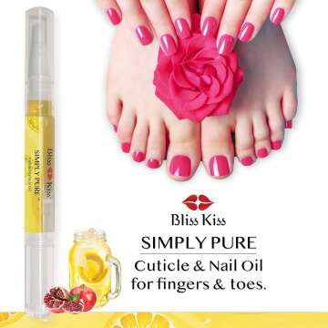 Bliss Kiss | 1 Crisp Fragrance | Nail Oil Cuticle Pen w/Vitamin E & Jojoba⏤Nail Strengthener Nail Growth Treatment for Brittle Peeling Breaking Thin Nails