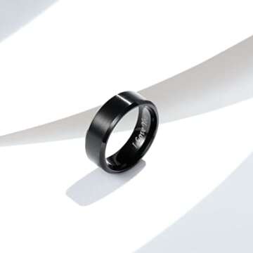 King Will BASIC 8mm Stainless Steel Ring Black Plated Matte Finish&Polished Beveled Edge with Laser Etched I Love You(12)