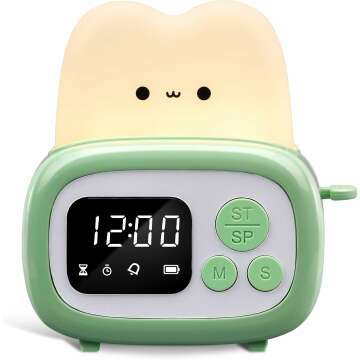 QANYI Cute Night Light Clock Toaster Lamp for Kids - Timer Alarm & Gift