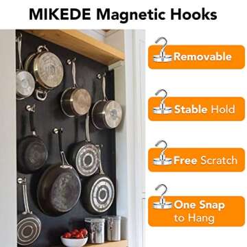 MIKEDE Magnetic Hooks Heavy Duty, 150Lbs+ Super Strong Magnet Hooks for Cruise Essentials, Neodymium Earth Magnets with Hook for Hanging, Magnetic Hanger for Fridge, Toolbox, Storage - 4 Pack