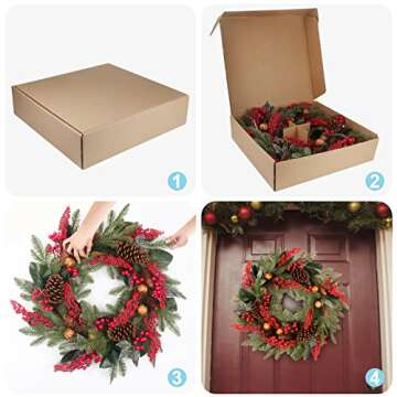 24 Inch Christmas Wreath with Berries, Pinecones, and Pine Branches - Handcrafted Holiday Decor for Indoor & Outdoor Use, Perfect for Doors, Walls, and Fireplaces, Adding Warmth and Joy to Your Home