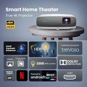 BenQ TK860i | Smart Home Theater Projector | 4K HDR Streaming with LED Vibrant Color | Android TV with Netflix, Chromecast, Dolby Digital Plus | 2D Keystone | Built in 10W Speakers | Wifi connectivity