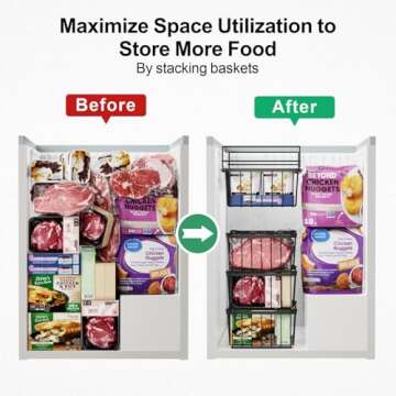 iSPECLE Chest Freezer Organizer - Fit 5 Cu.Ft Deep Freezer, 2 Pack Hanging Organizer Baskets with Adjustable Handles, Sort Small Frozen Food, Sturdy Freezer Bins Easy Slide to Get Bottom Food, Black