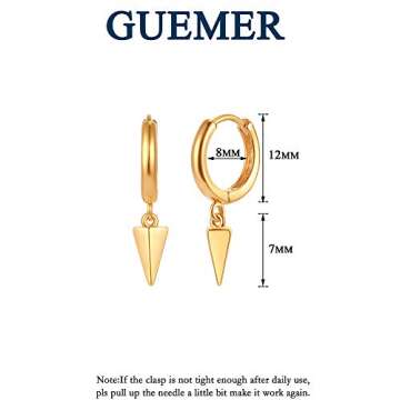 GUEMER Gold Spike Huggie Hoop Earrings 14K Gold Plated Dainty Awl Spike Dangle Drop Tiny Ear Chic Cute Small Trendy Sleeper Simple Delicate Huggy Spike Hoop Earrings for Women