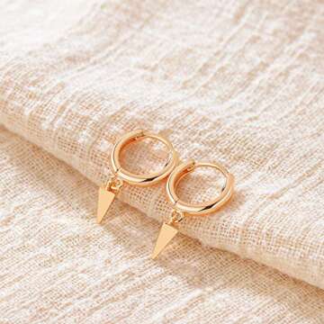 GUEMER Gold Spike Huggie Hoop Earrings 14K Gold Plated Dainty Awl Spike Dangle Drop Tiny Ear Chic Cute Small Trendy Sleeper Simple Delicate Huggy Spike Hoop Earrings for Women