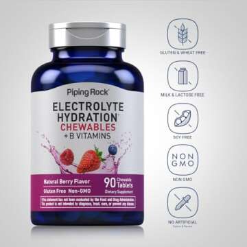 Piping Rock Chewable Electrolyte Tablets for Hydration | 90 Count | with B Vitamins | Berry Flavor | for Rehydration | Vegetarian, Non-GMO, Gluten Free Supplement