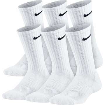 Nike Kids' Performance Cushioned Crew Training Socks (6 Pair), Girls & Boys' Socks with Cushioned Comfort & Dri-FIT Technology, White/Black, M