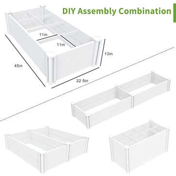 Qikdesign 45''x22.5'' Raised Garden Bed Kit | Planter Box Outdoor for Gardening, Whelping Pen | Easy Vinyl Plastic Garden Planter Box with Grow Grid-White