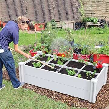 Qikdesign 45''x22.5'' Raised Garden Bed Kit | Planter Box Outdoor for Gardening, Whelping Pen | Easy Vinyl Plastic Garden Planter Box with Grow Grid-White