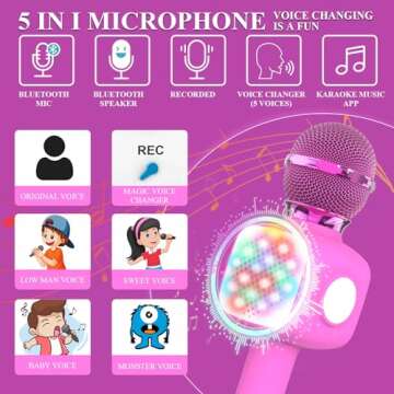 FDY Wireless Bluetooth Karaoke Microphone, Variable Sound Portable Microphone Speaker, Suitable for 3-13 Years Old Girls and Boys Christmas Birthday Gift, Suitable for Smartphones-Q8 Light Pinkcolor