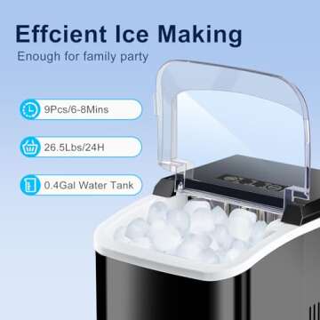 Ice Makers Countertop, Portable Ice Machine with Carry Handle, 2 Sizes of Icecube for Home Kitchen Bar Party Camping