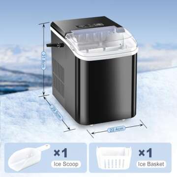 Ice Makers Countertop, Portable Ice Machine with Carry Handle, 2 Sizes of Icecube for Home Kitchen Bar Party Camping