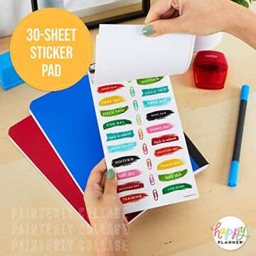 Happy Planner Sticker Pack, Teacher-Planner Stickers, Back-to-School Accessories, Planning Stickers for Teachers, 30 Sheets, 696 Stickers Total, Painterly Collage